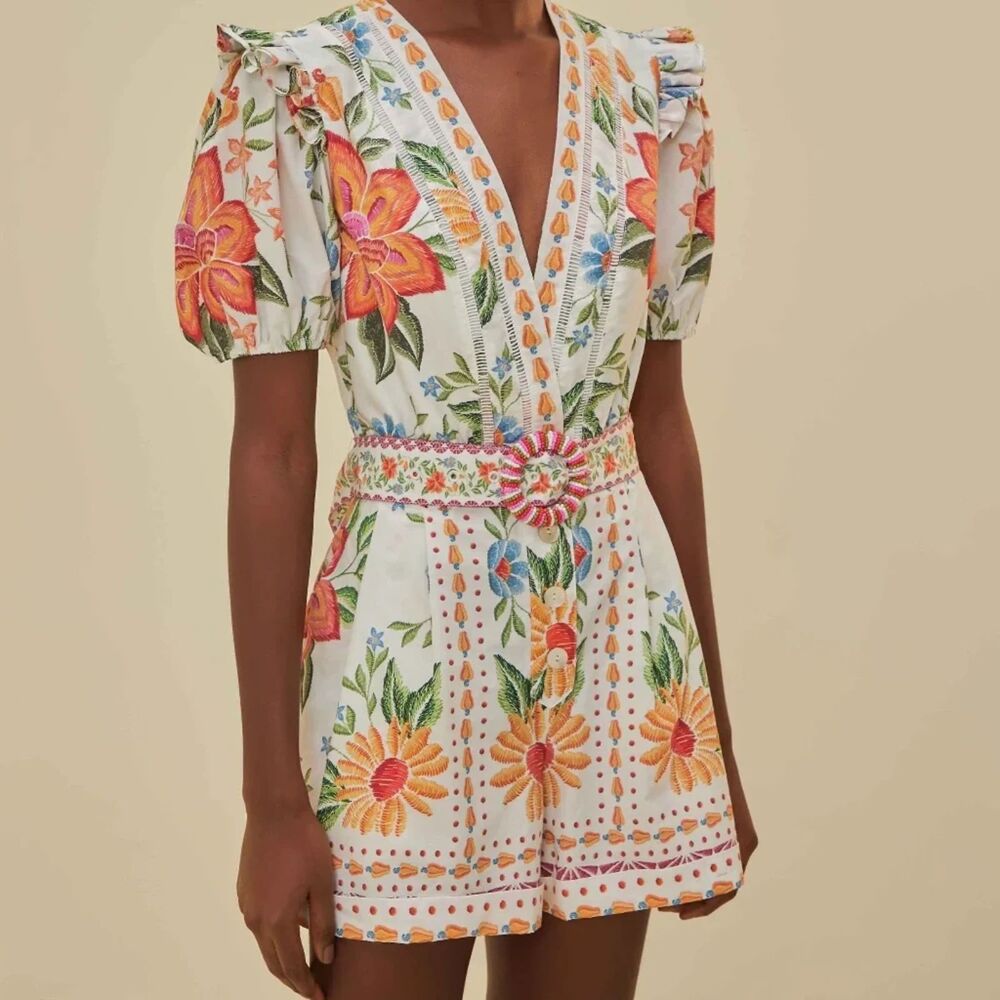 Farm Rio Bloom Garden Lenzing™ Ecovero™ Euroflax™ Romper NWT XL